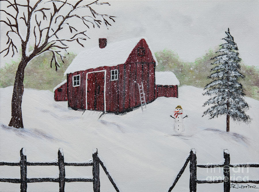 Snowy Day on the Farm Painting by Deborah Klubertanz