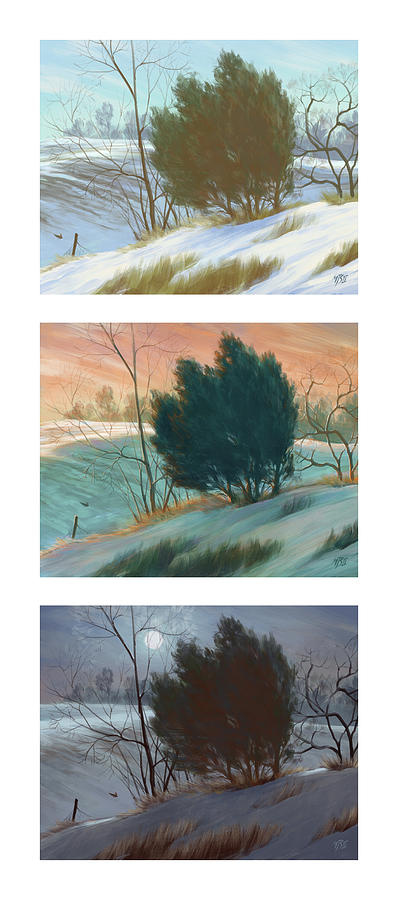 Winter Digital Art - Snowy Day Triptych, Vertical by Matthew Sample