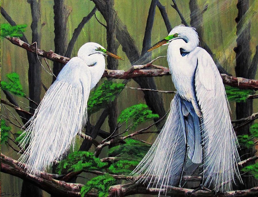 Nature Painting - Snowy Egrets by Gina Welch