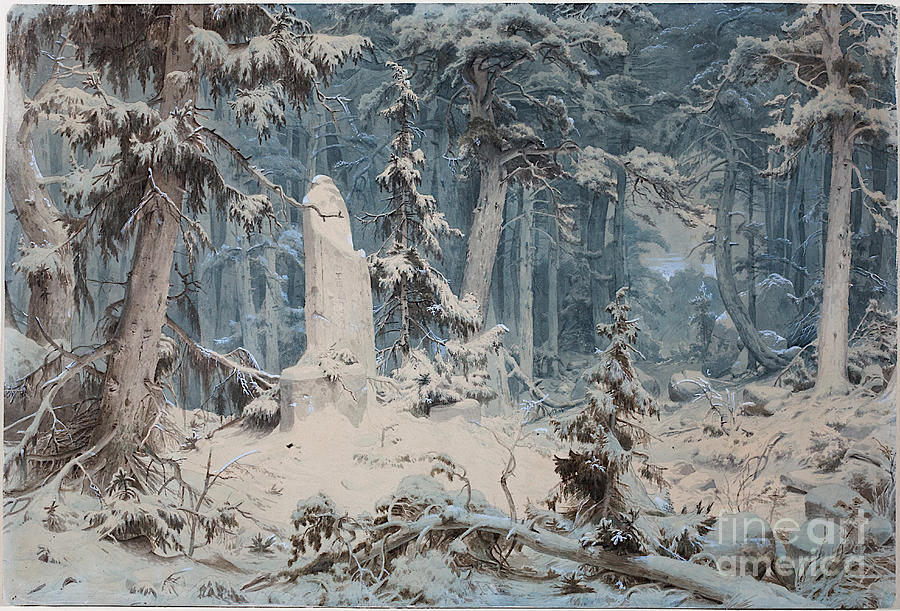 Snowy Forest, 1835. Artist Achenbach Drawing by Heritage Images