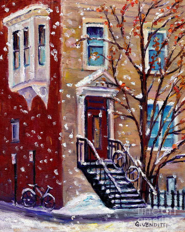 Snowy Milton Park House Montreal Winter Scenes Downtown Vintage Architecture Painting Grace Venditti Painting by Grace Venditti
