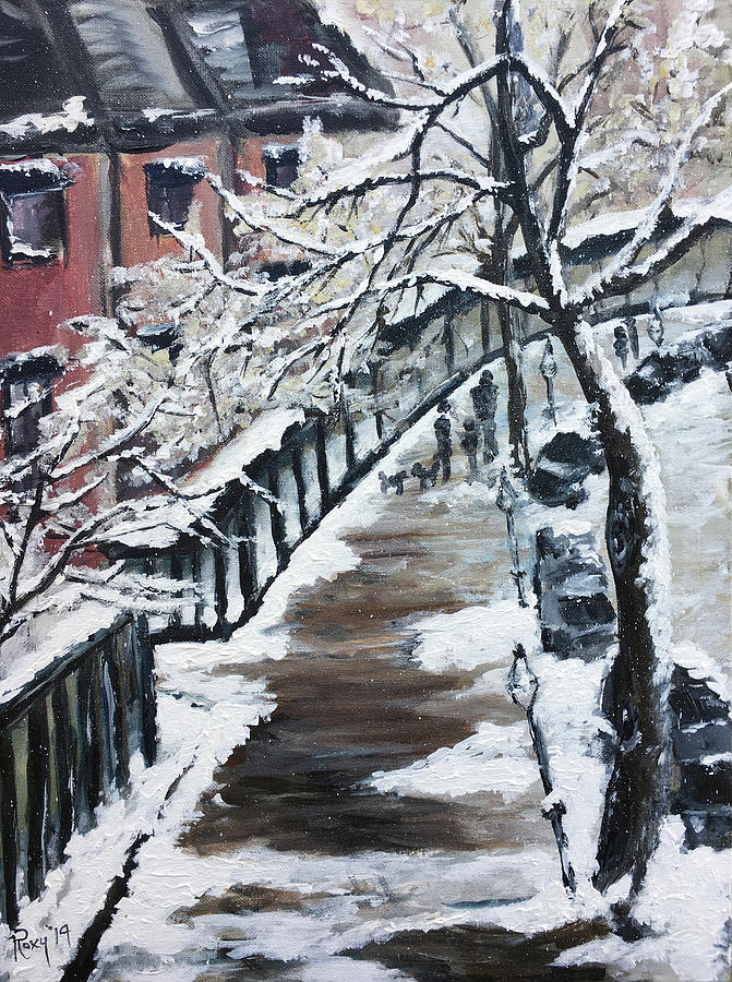 Snowy Morning Boston Painting by Roxy Rich