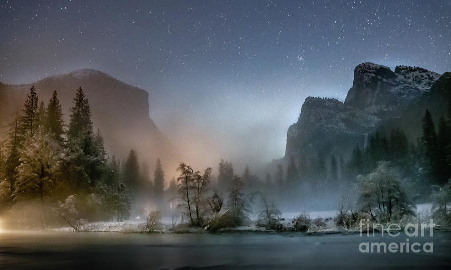 Snowy Night on the River - Yosemite  Photograph by Leslie Wells