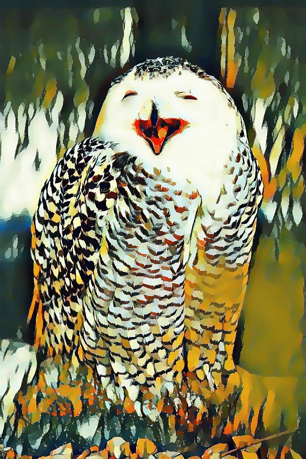Snowy Owl Laughing Painting by Jeelan Clark