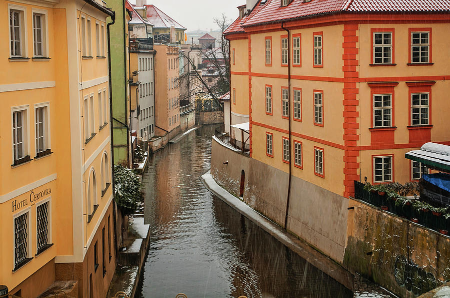 Snowy Prague. Devil Stream Photograph by Jenny Rainbow