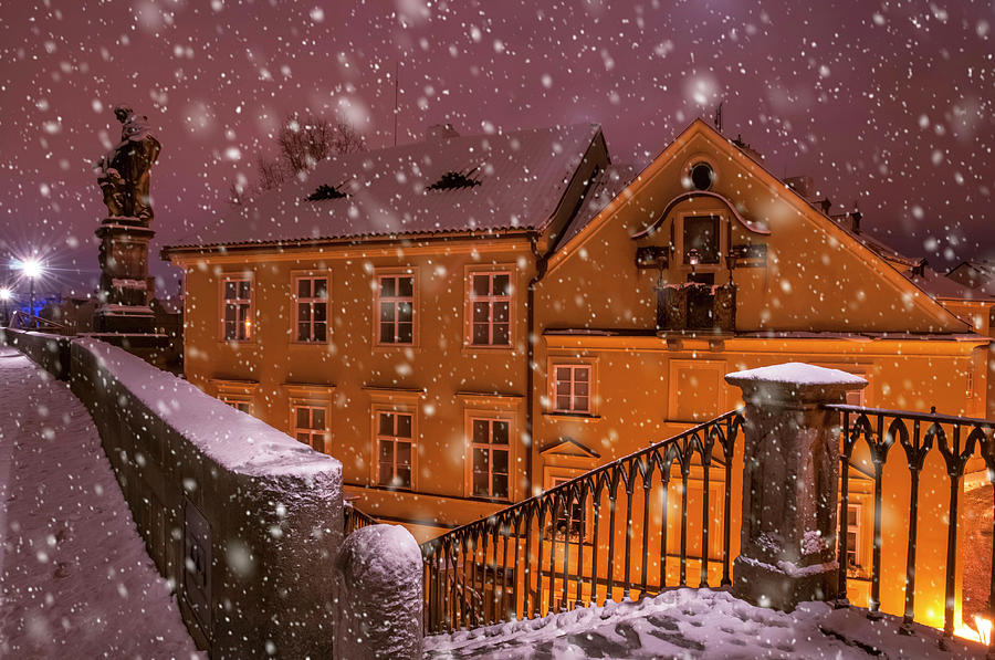 Snowy Prague. House with St. Mary Painting Photograph by Jenny Rainbow