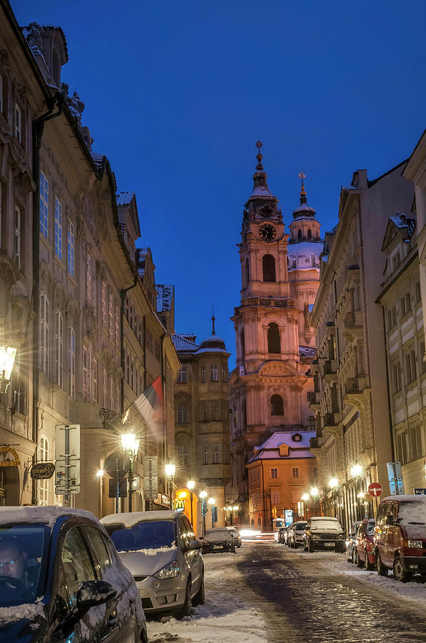 Snowy Prague. Lesser Town Walk. Mostecka Street Photograph by Jenny Rainbow