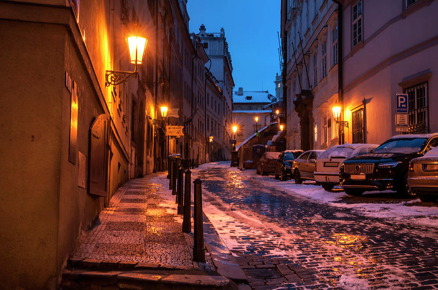 Snowy Prague. Lesser Town Walk.  Thunovska Street Photograph by Jenny Rainbow