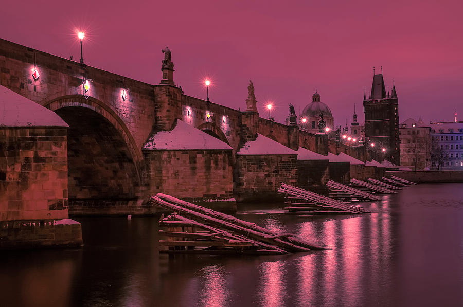 Snowy Prague. Pearly Pink Morning Photograph by Jenny Rainbow