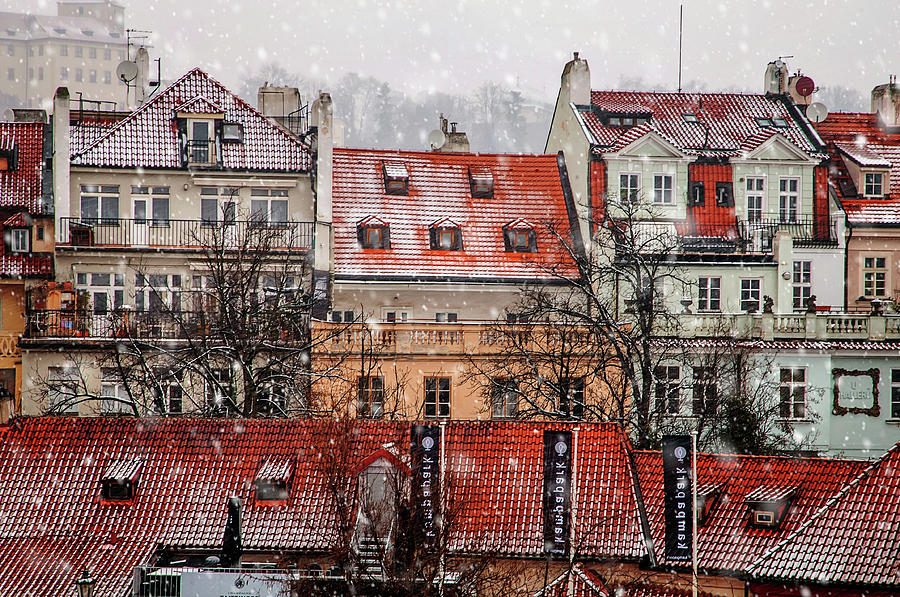 Snowy Prague. Red Roofs Photograph by Jenny Rainbow