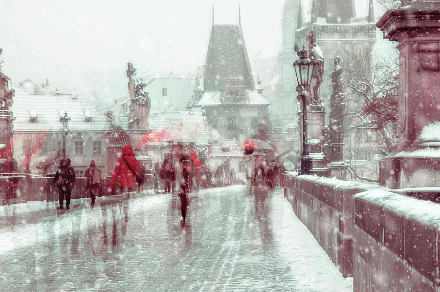 Snowy Prague. Timeless Charles Bridge Photograph by Jenny Rainbow
