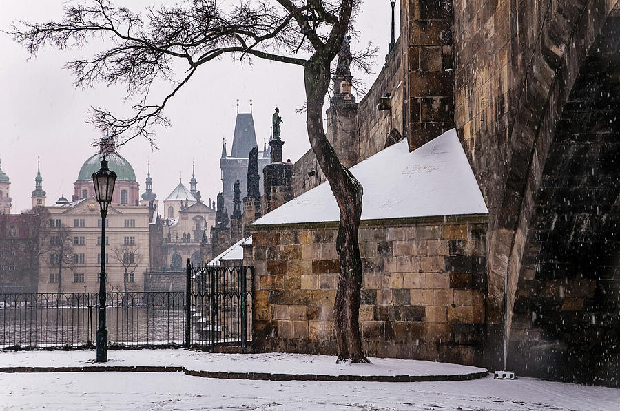 Snowy Prague. Under Charles Bridge 1 Photograph by Jenny Rainbow