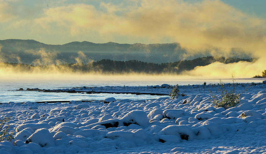 Snowy Shoreline Sunrise Photograph by Tom Gresham