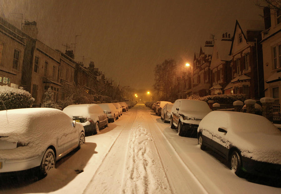 Snowy Street At Night Photograph by Richard Newstead