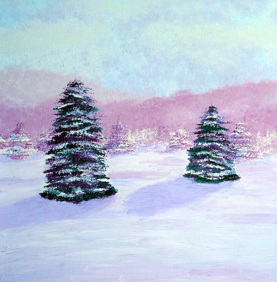 Snowy Trees In A Meadow Painting