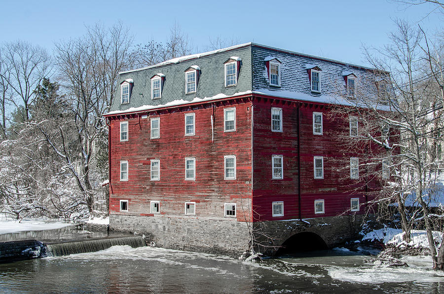 Snowy Winter in Princeton - Kingston Mill Photograph by Bill Cannon