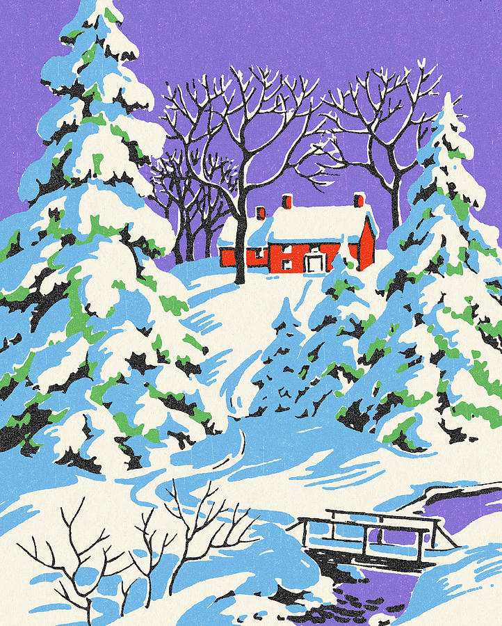 Christmas Drawing - Snowy Winter Scene by CSA Images