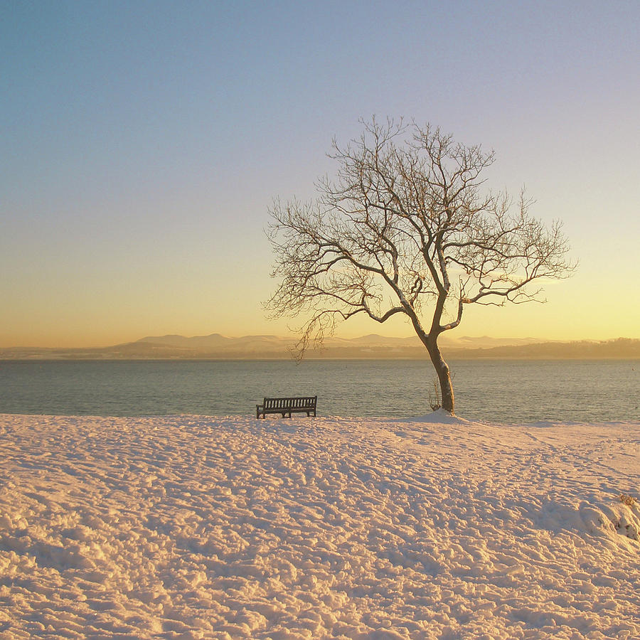 Snowy Winter Sunset Over The River Forth Photograph by David Mcallister