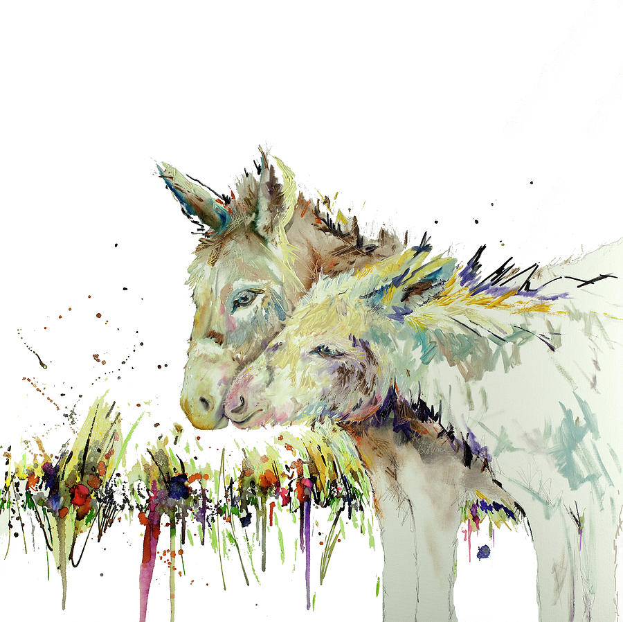 Donkey Painting - Snuggle Buddys Donkey Painting by Kim Guthrie
