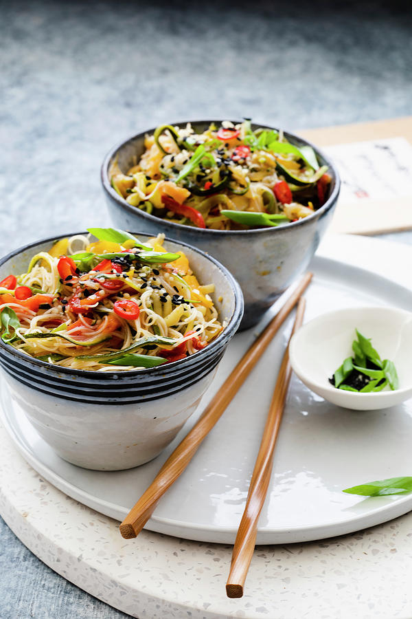 Soba Noodle Salad With Peppers And Chili asia Photograph by Lilia Jankowska