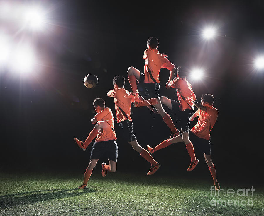 Soccer Player Jumping To Ball Multiple Photograph by Stanislaw Pytel