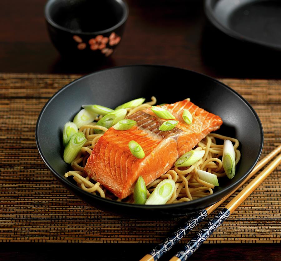 Spring Photograph - Sockeye Salmon With Egg Noodles And Spring Onions by Robert Morris