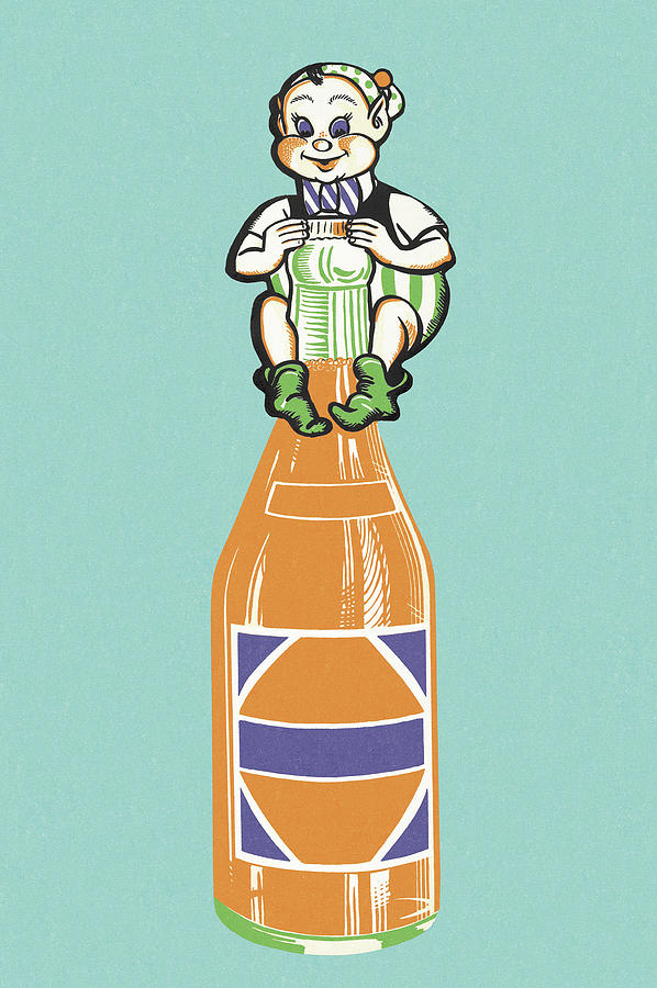 Elf Drawing - Soda Bottle With Elf by CSA Images