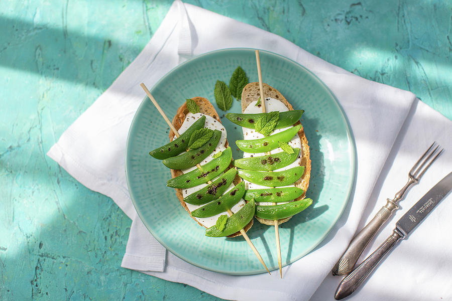 Soda Bread With Mint, Ricotta Cheese And Grilled Snap Peas Photograph by Lara Jane Thorpe