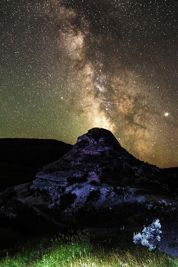 Soda butte spewing out milky way galaxy like volcano in yellowst Photograph by Alex Grichenko