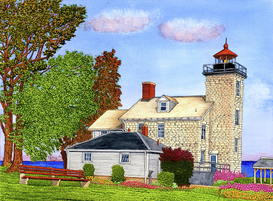 Sodus Bay Lighthouse, Lake Ontario, Sodus Point, Ny Painting by Thelma Winter