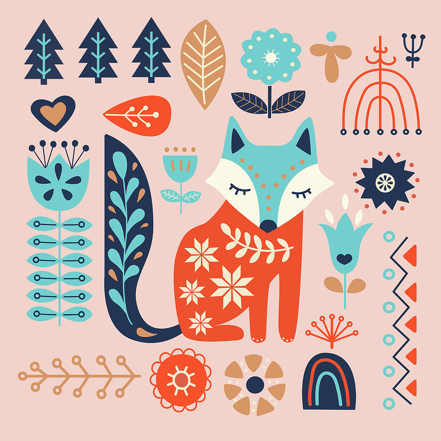 Tree Painting - Soft And Sweet Scandinavian Fox Folk Art by Little Bunny Sunshine