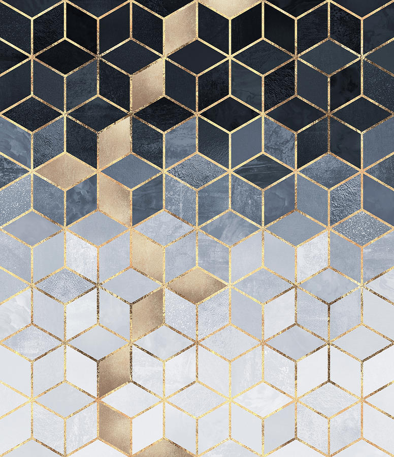 Cube Digital Art - Soft Blue Gradient Cubes by Elisabeth Fredriksson