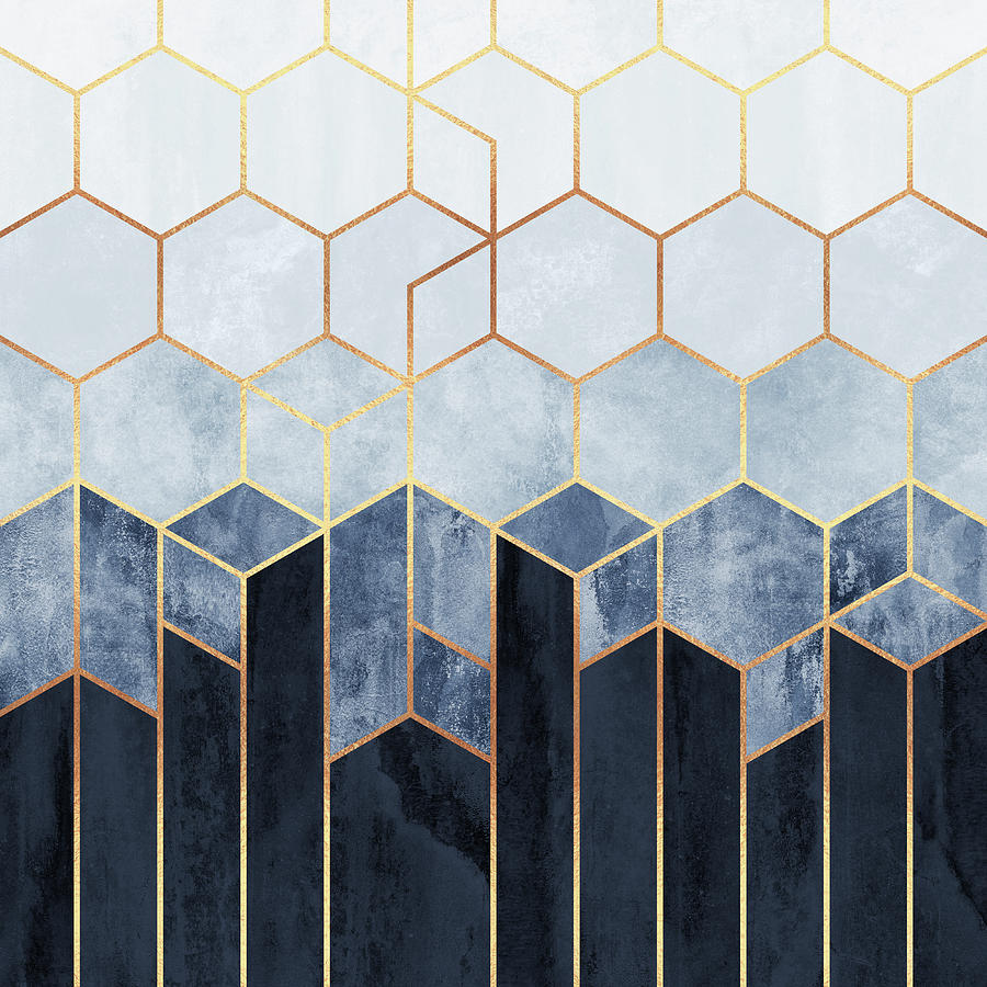 Graphic Digital Art - Soft Blue Hexagons by Elisabeth Fredriksson