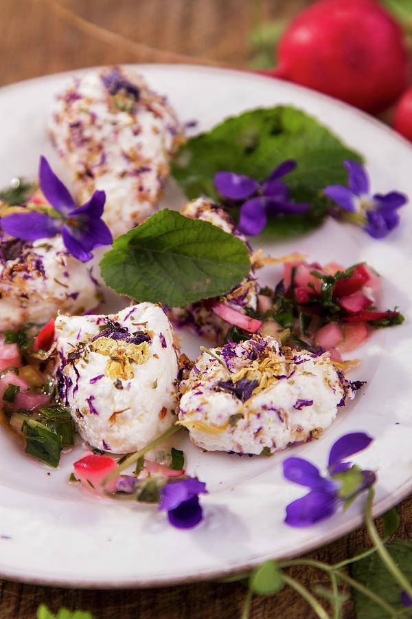 Soft Goat's Cheese With Violet-flavoured Vinaigrette Photograph by ...