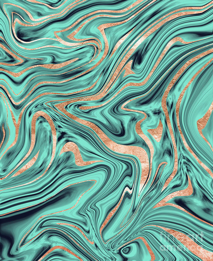 Abstract Digital Art - Soft Turquoise Rose Gold Marble #1 #decor #art by Anitas and Bellas Art