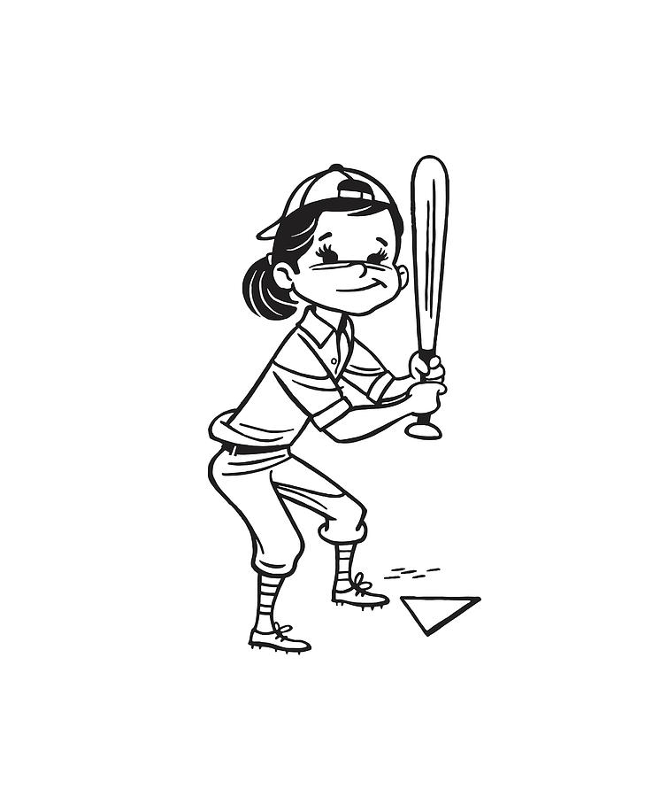 Baseball Drawing - Softball Player at Bat by CSA Images