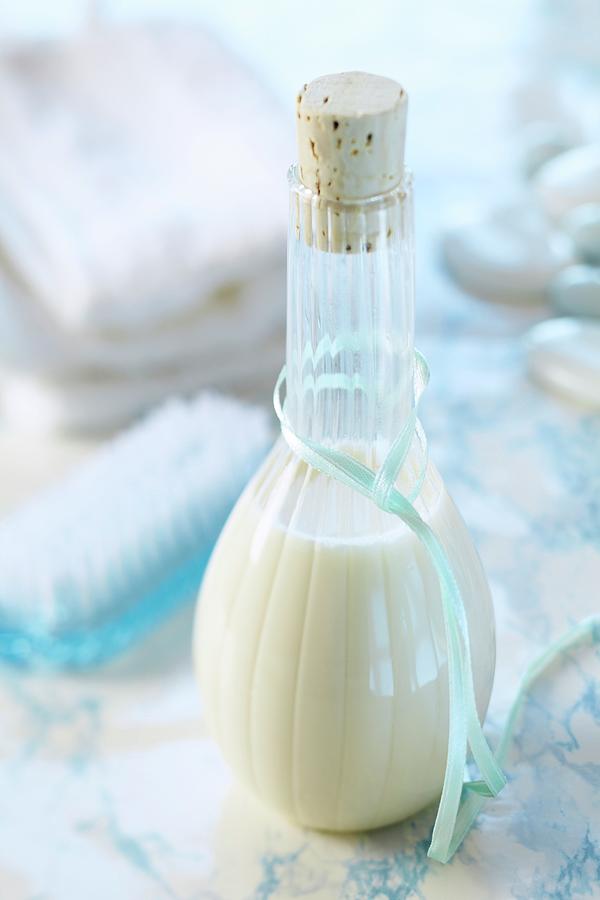 Bottle Photograph - Softening Homemade Milk And Honey Bath Cream by Franziska Taube
