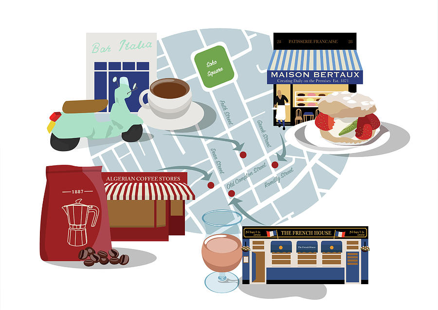 Soho Classics For Coffee, Cake And Wine Digital Art by Claire Huntley