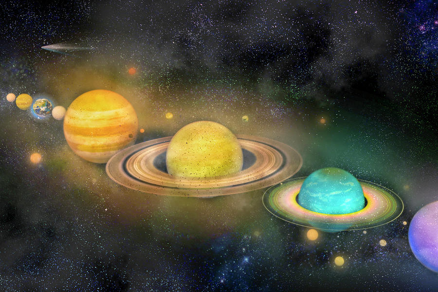 Solar System And Moons Digital Art
