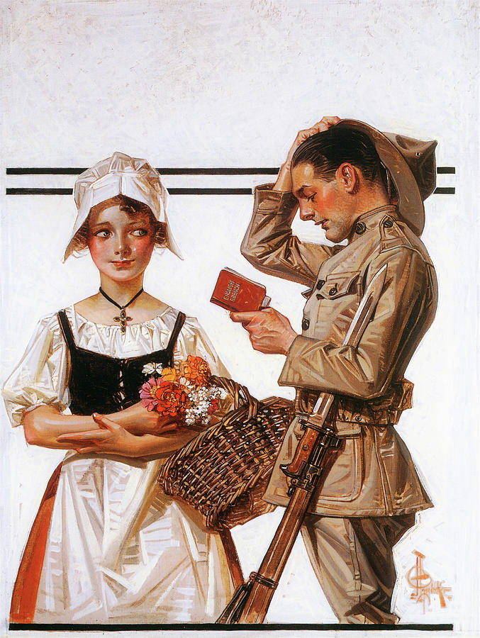 Vintage Painting - Soldier and french girl - Digital Remastered Edition by Joseph Christian Leyendecker