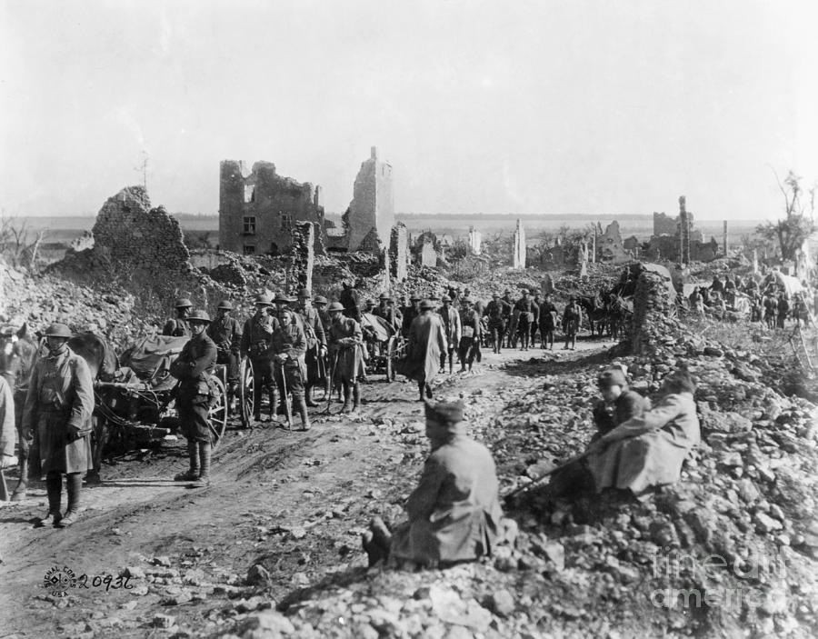 Soldier Congregation On Road To War by Bettmann