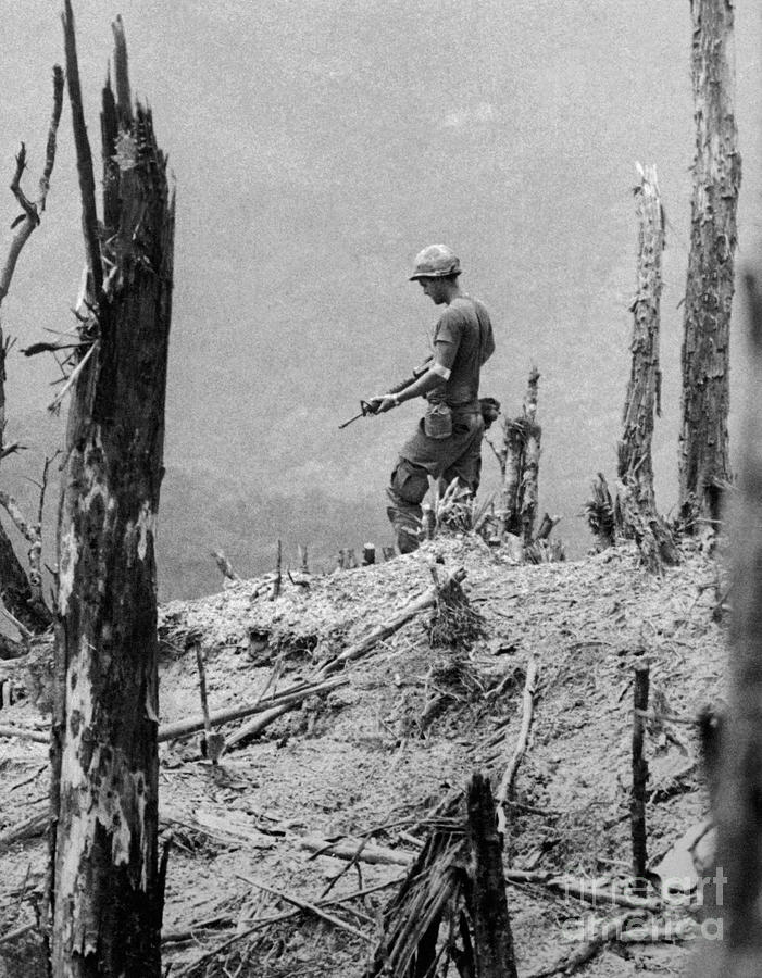 Soldier On Devastated Hillside by Bettmann