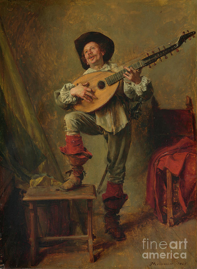 Soldier Playing The Theorbo Drawing by Heritage Images