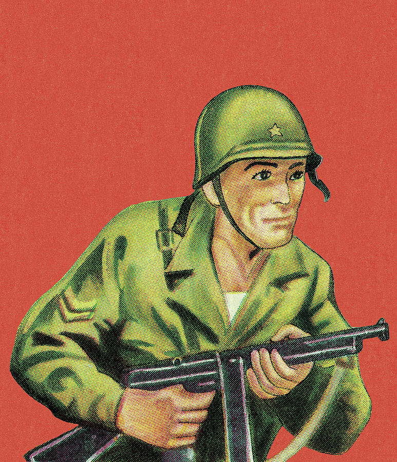 Vintage Drawing - Soldier With Gun by CSA Images
