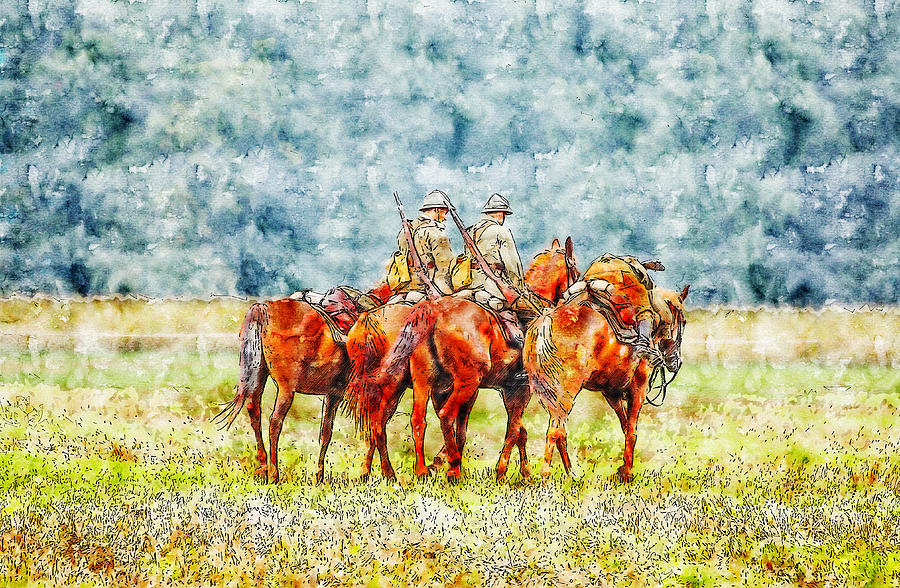 Soldiers above their horses watercolor drawing by Hasan Ahmed Soldiers above their horses watercolor drawing by Hasan Ahmed