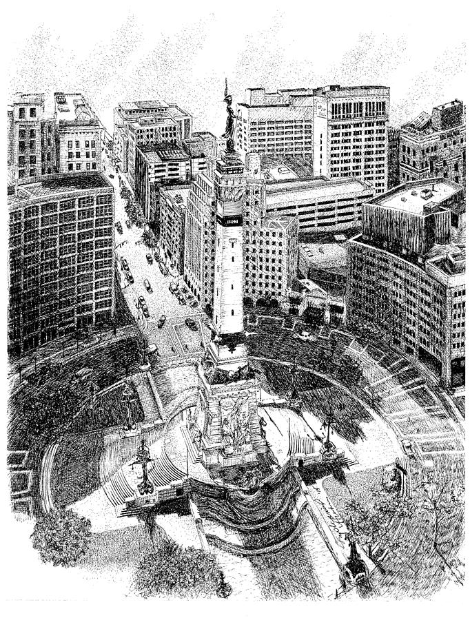 Soldiers and Sailors Monument, Indianapolis Landmarks Drawing by Stephanie Huber