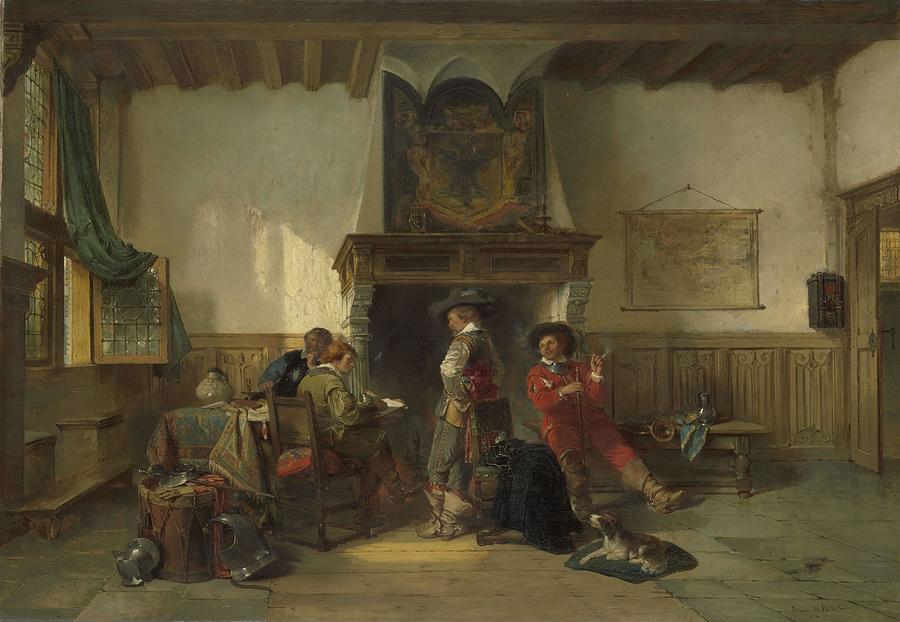 Soldiers in a Guardsroom. Painting by Herman Frederik Carel ten Kate -1822-1891- Soldiers in a Guardsroom. Painting by Herman Frederik Carel ten Kate -1822-1891-