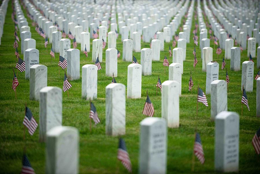 Flag Photograph - Soldiers Place Flags On Tombs For Memorial Day by Photo File