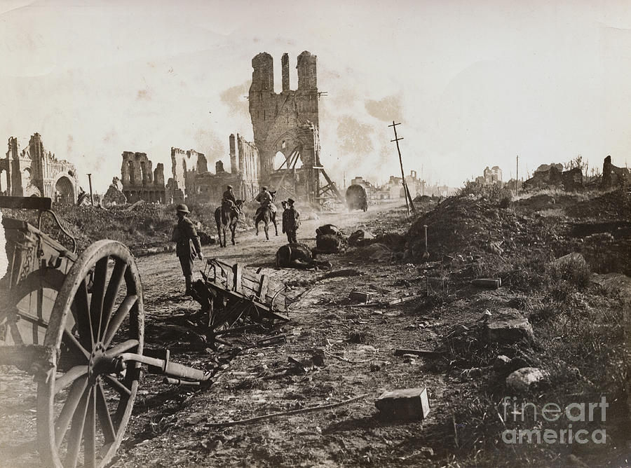 Rubble Photograph - Soldiers Walk Through Destruction by Bettmann