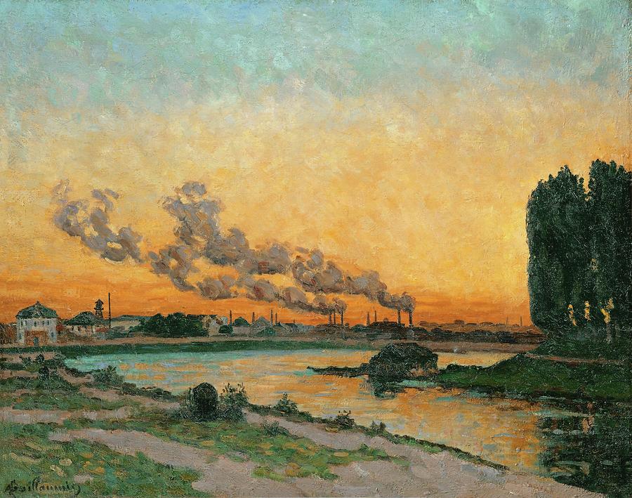 Soleil couchant a Ivry-sunset at Ivry, 1874 Canvas, 65 x 81 cm R. F.1951-34. Painting by Armand Guillaumin -1841-1927-
